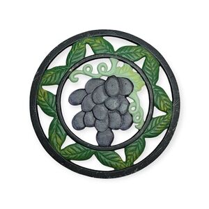 Vintage Decorative Wrought Trivet With Grapes Amd Leaves Cottagecore